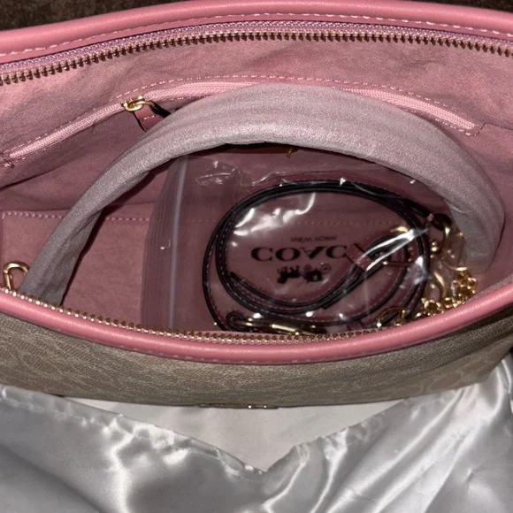 Coach Canvas Shoulder Bag with Pink Trim - Picture 2 of 4